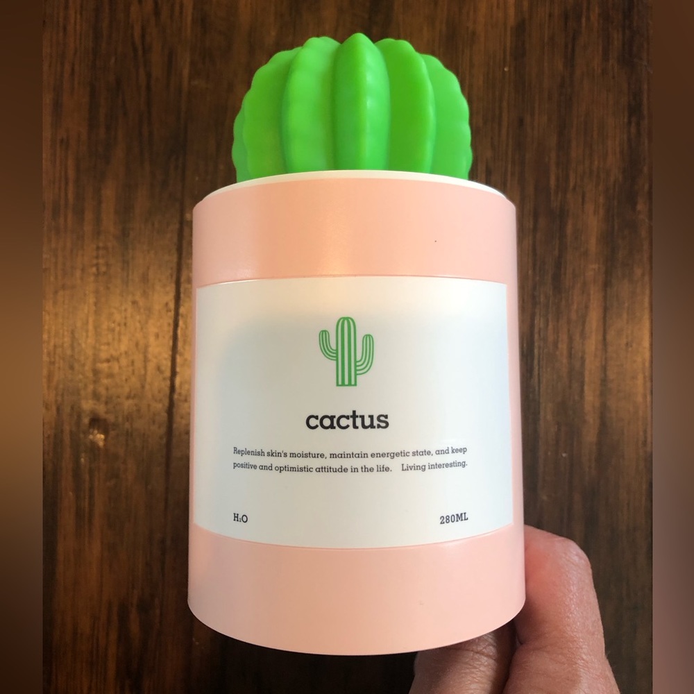 Mini cactus humidifier with pink base